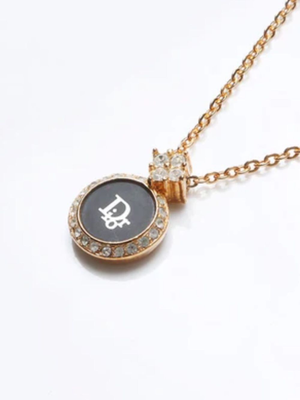 Christian Dior Necklace Logo Rhinestone Gold Lobster Clasp CD Signature & COA